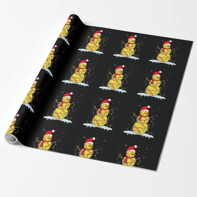 Christmas Softball Snowman Santa Xmas Lights for B Wrapping Paper (Unrolled)