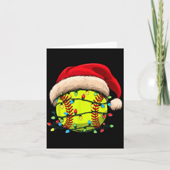Christmas Softball Xmas Santa Srts Hat Mens Womens Card (Front)