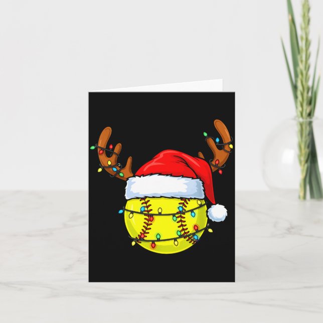 Christmas Softball Xmas Santa Srts Hat Mens Womens Card (Front)
