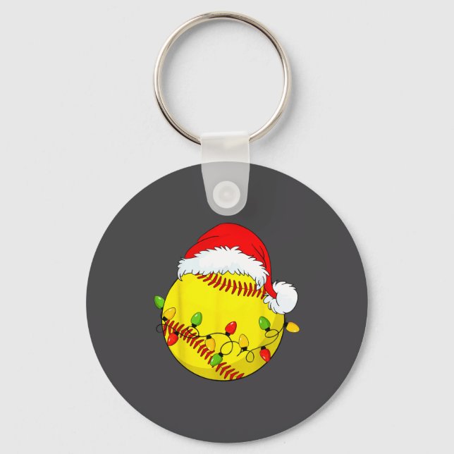 Christmas Softball Xmas Santa Srts Hat Mens Womens Keychain (Front)