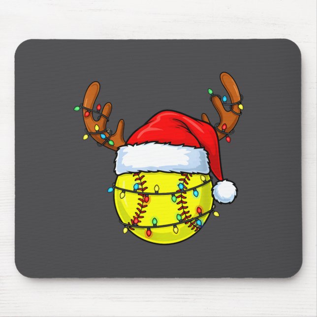 Christmas Softball Xmas Santa Srts Hat Mens Womens Mouse Pad (Front)