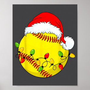 Christmas Softball Xmas Santa Srts Hat Mens Womens Poster