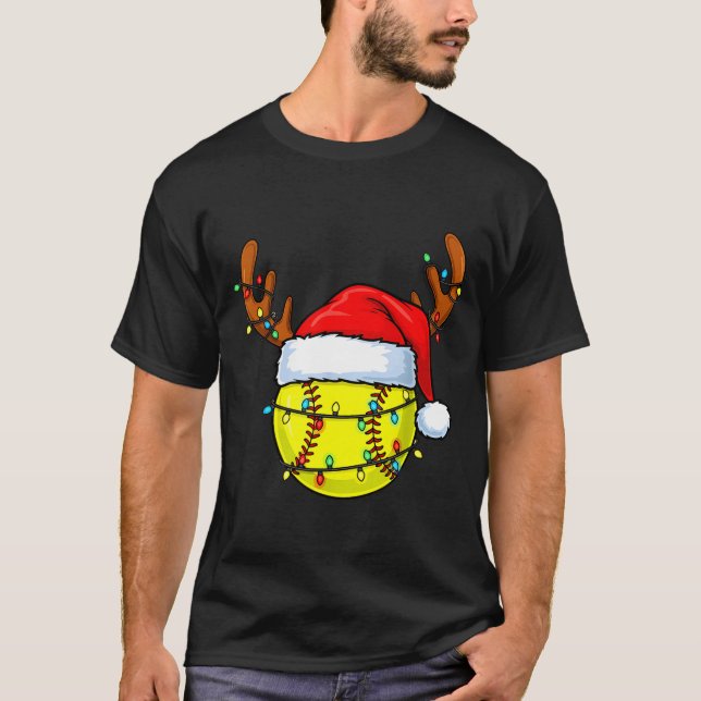 Christmas Softball Xmas Santa Srts Hat Mens Womens T-Shirt (Front)