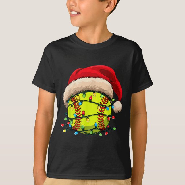Christmas Softball Xmas Santa Srts Hat Mens Womens T-Shirt (Front)
