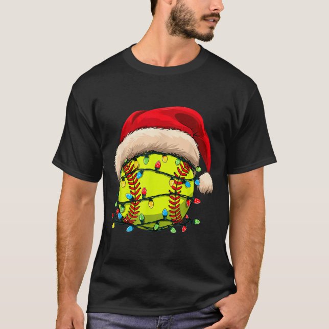 Christmas Softball Xmas Santa Srts Hat Mens Womens T-Shirt (Front)