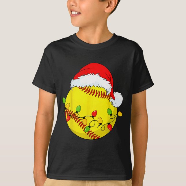 Christmas Softball Xmas Santa Srts Hat Mens Womens T-Shirt (Front)