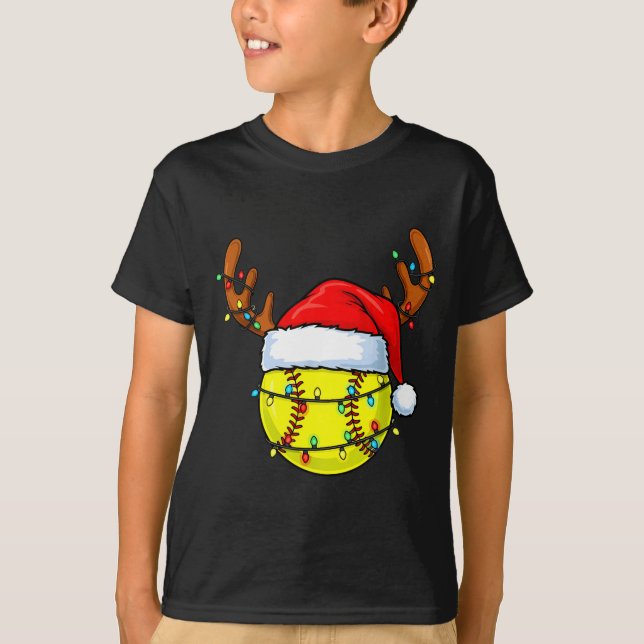 Christmas Softball Xmas Santa Srts Hat Mens Womens T-Shirt (Front)
