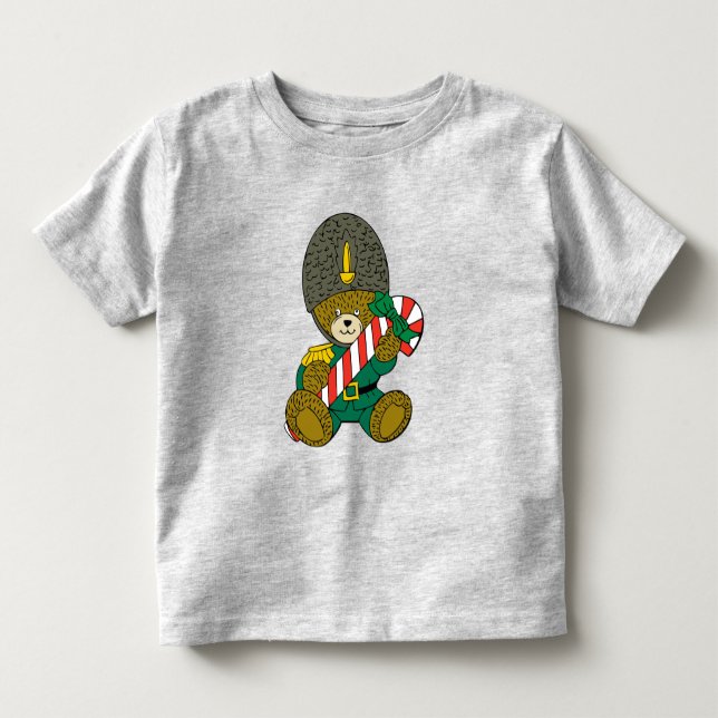 Christmas Soldier Guard Bear with Candy Cane  Toddler T-shirt (Front)