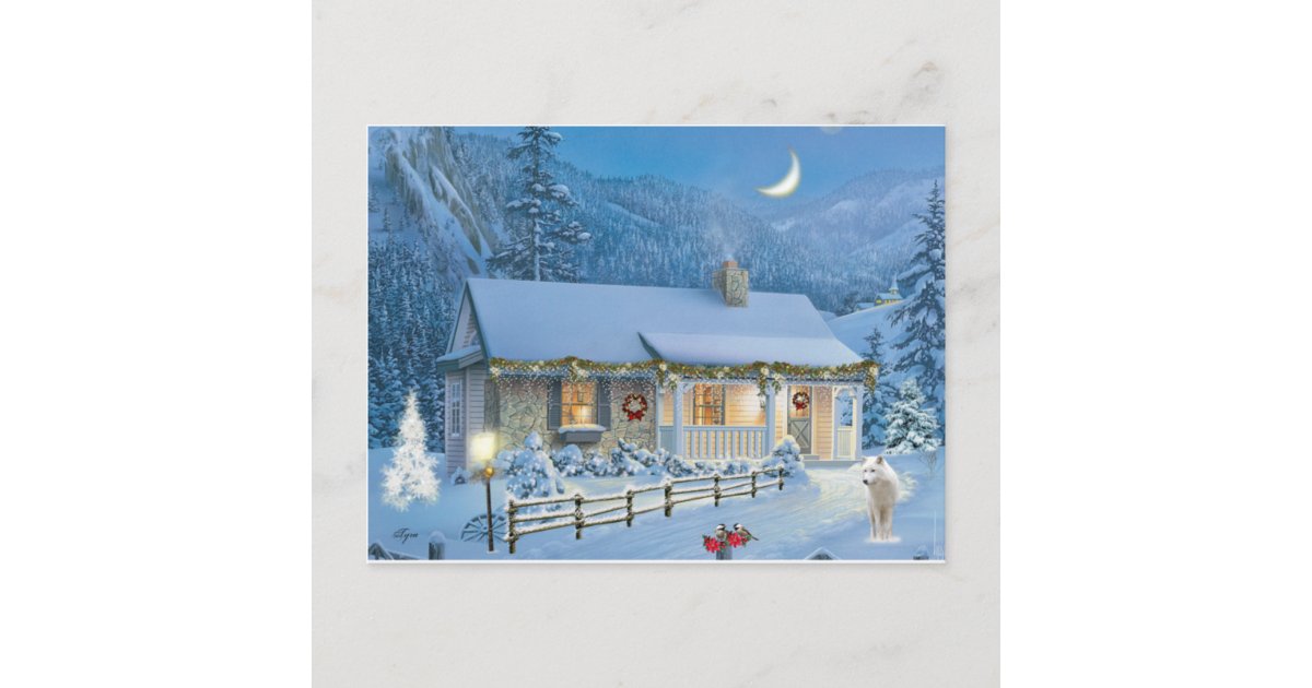 Christmas Solitude Winter Cottage Holiday Postcard Zazzle Com