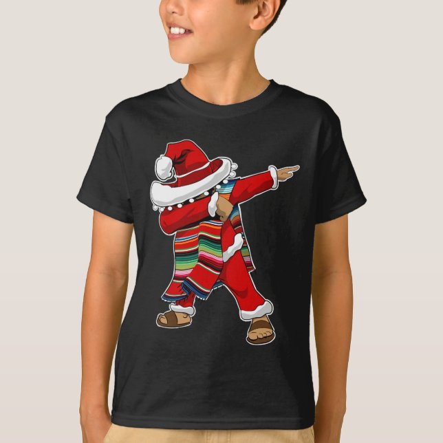 Christmas Sombrero Dabbing Mexican Serape Poncho S T-Shirt (Front)