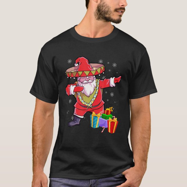 Christmas Sombrero Dabbing Santa Claus Mexican Mer T-Shirt (Front)