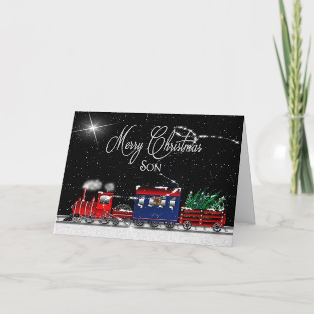 Christmas - SON - Snowy Night-Train Holiday Card (Front)