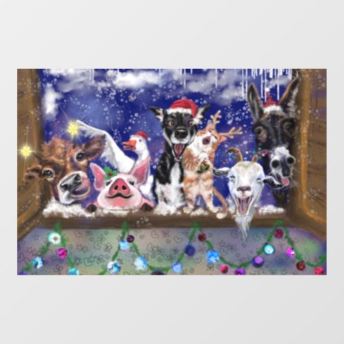 Christmas Song Animal Party  Merry Christmas Funny Window Cling