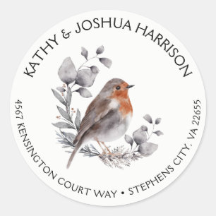 Christmas Song Bird and Silver Greenery Classic Round Sticker