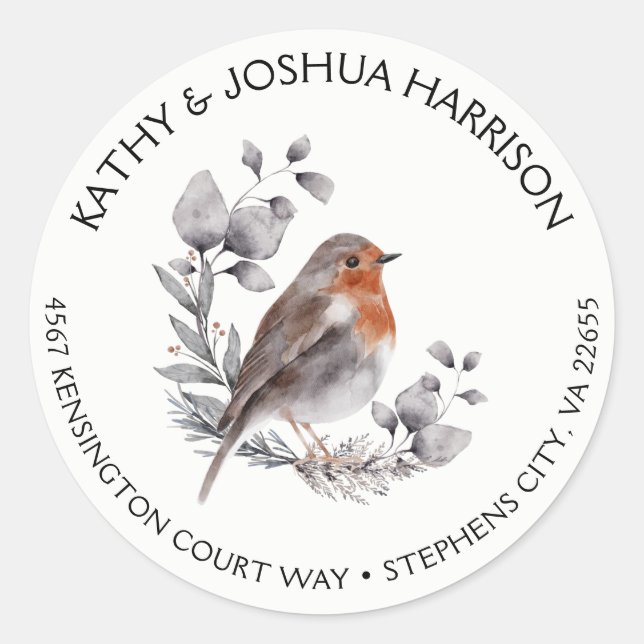 Christmas Song Bird and Silver Greenery Classic Round Sticker (Front)