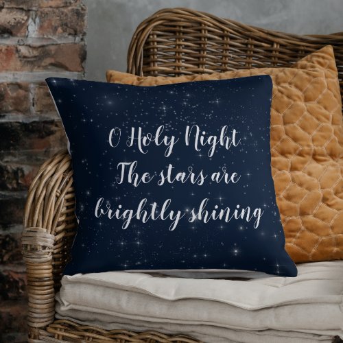 Christmas Song O Holy Night Blue Elegant Holiday Throw Pillow