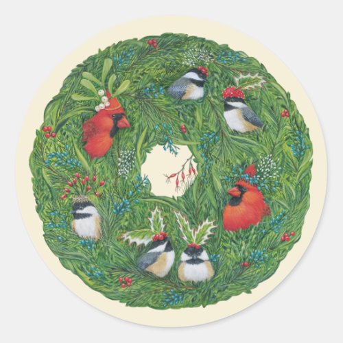 Christmas songbird wreath stickers