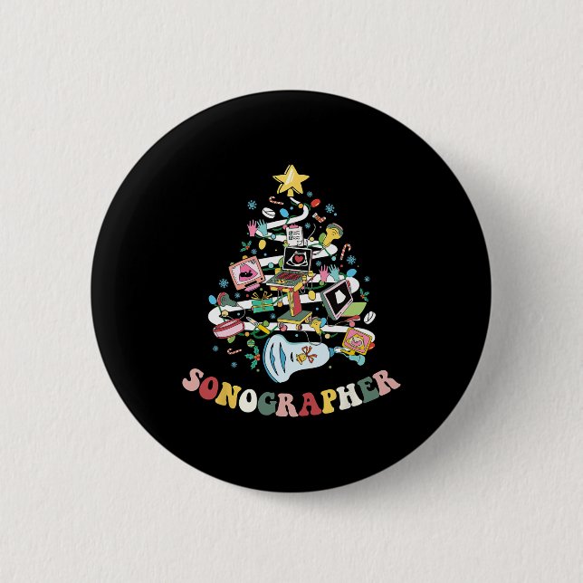 Christmas Sonographer Ultrasound Technologist Xmas Button (Front)
