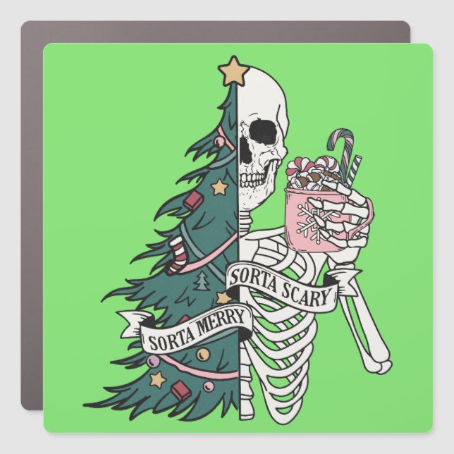 Christmas Sorta Scary Sorta Merry Funny Skeleton  Car Magnet (Front)