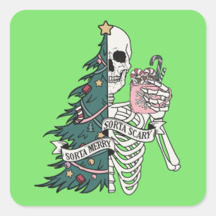 Christmas Sorta Scary Sorta Merry Funny Skeleton  Square Sticker