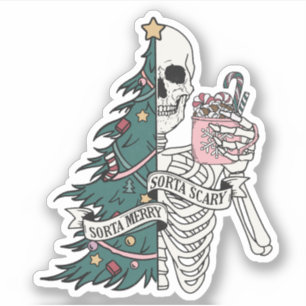 Christmas Sorta Scary Sorta Merry Funny Skeleton Sticker