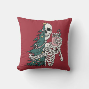 Christmas Sorta Scary Sorta Merry Funny Skeleton Throw Pillow