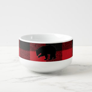 Christmas Soup Bowl Red Plaid Black Bear
