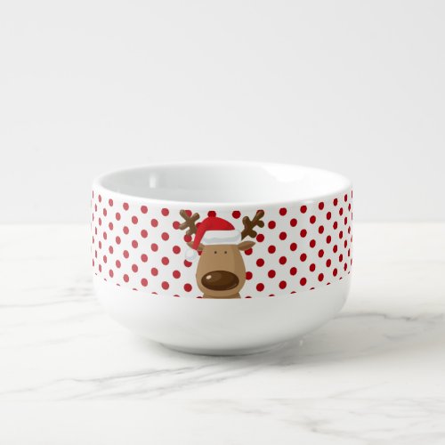 Christmas Soup Bowl Reindeer Polka Dot Polkadot Po