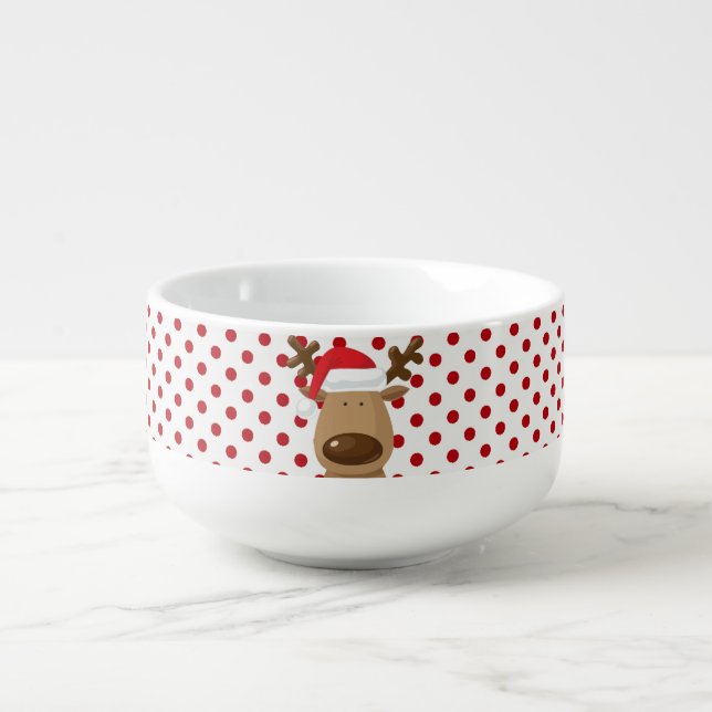 Christmas Soup Bowl Reindeer Polka Dot Polkadot Po (Front)