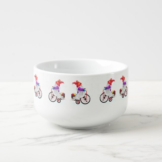 Christmas Soup Mug Gift Gnomes with Bike and Gifts (Front)
