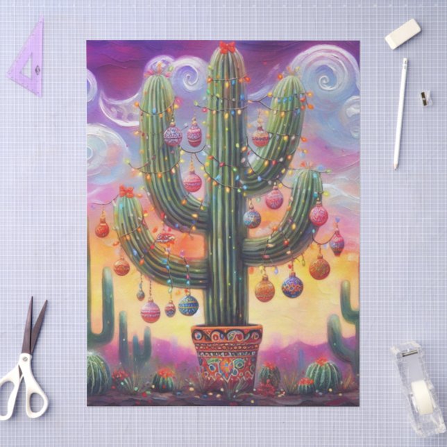 Christmas Southwest Saguaro Cactus Decoupage Tissue Paper (Craft)