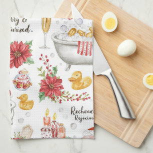 Christmas Spa themed with champagne Kitchen Towel