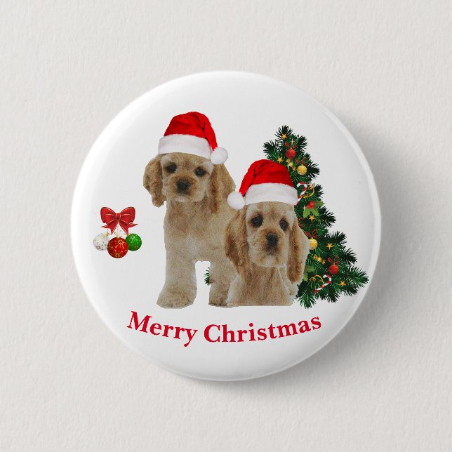 Christmas Spaniel Cocker Button (Front)