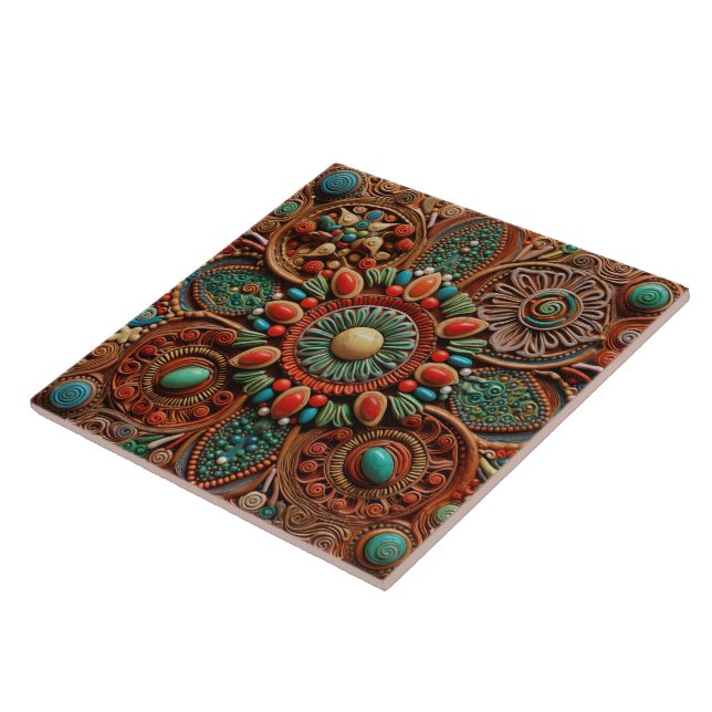 Christmas Spanish Abstract Terracotta Art Ceramic Tile (Side)