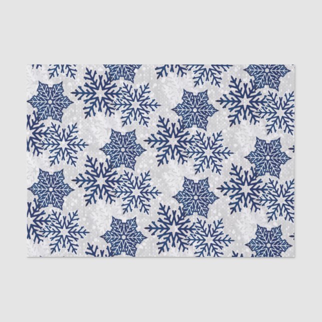 Christmas Sparkle Blue and White Snowflakes Tissue Paper (Front)