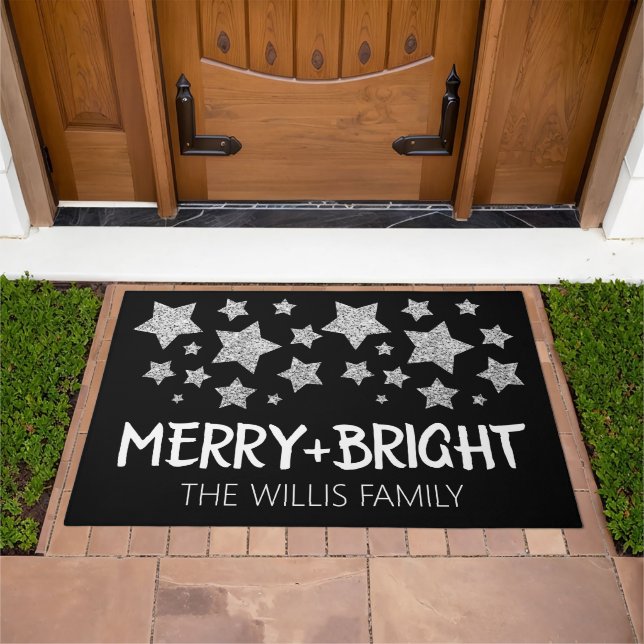 Christmas Sparkle Stars Merry bright Family name Doormat (Outdoor)