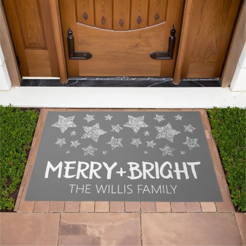 Christmas Sparkle Stars Merry bright Family name Doormat