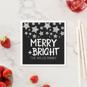 Christmas Sparkle Stars Merry bright Family name Napkins