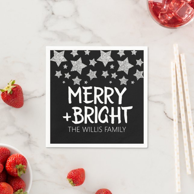 Christmas Sparkle Stars Merry bright Family name Napkins (Insitu)