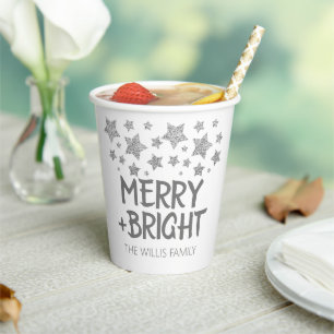Christmas Sparkle Stars Merry bright Family name Paper Cups
