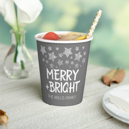 Christmas Sparkle Stars Merry bright Family name Paper Cups
