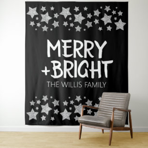 Christmas Sparkle Stars Merry bright Family name Tapestry
