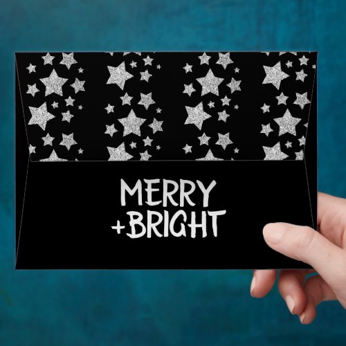 Christmas Sparkle Stars Merry bright on black Envelope