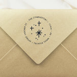 Christmas Sparkles Family Name Return Address Self-inking Stamp<br><div class="desc">This custom self-inking stamp features your family name and return address in a retro-style font, forming a round circular frame around the stamp. In the middle of the stamp, there is a festive scene of hand-drawn stars and sparkles. All of the text is editable with Zazzle's easy-to-use customization tool. Choose...</div>