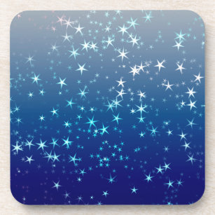 Christmas Sparkles Stars Blue Sky Beverage Coaster
