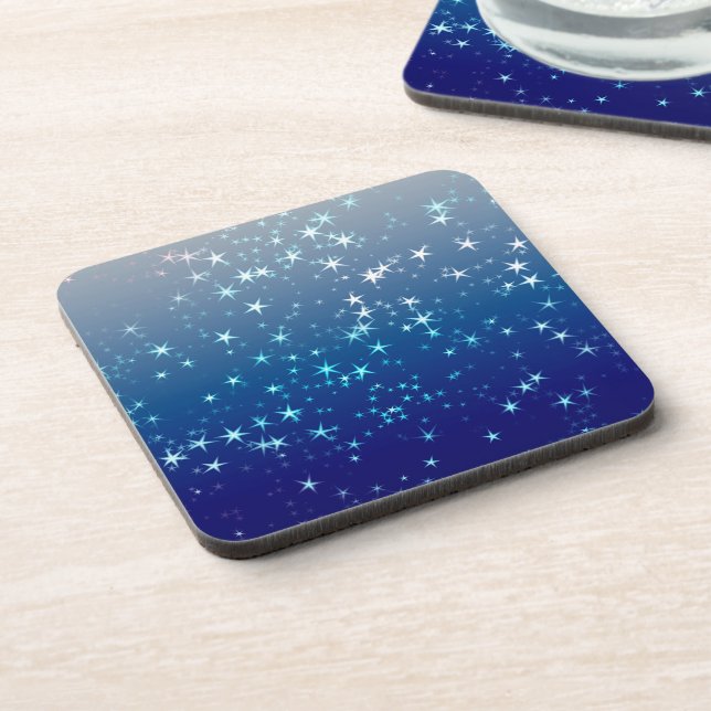 Christmas Sparkles Stars Blue Sky Beverage Coaster (Left Side)