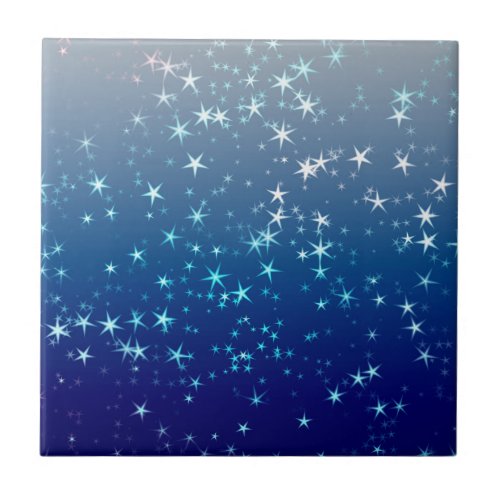Christmas Sparkles Stars Blue Sky Ceramic Tile