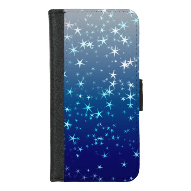 Christmas Sparkles Stars Blue Sky iPhone Wallet Case (Front)