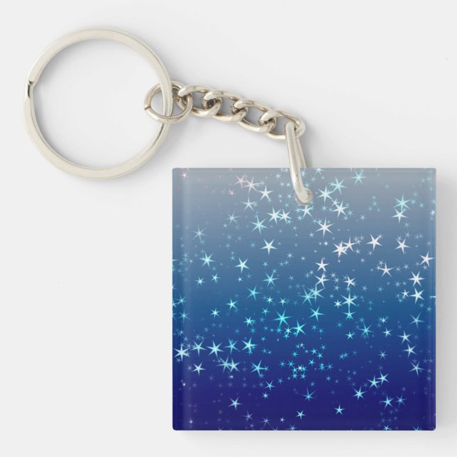 Christmas Sparkles Stars Blue Sky Keychain (Front)
