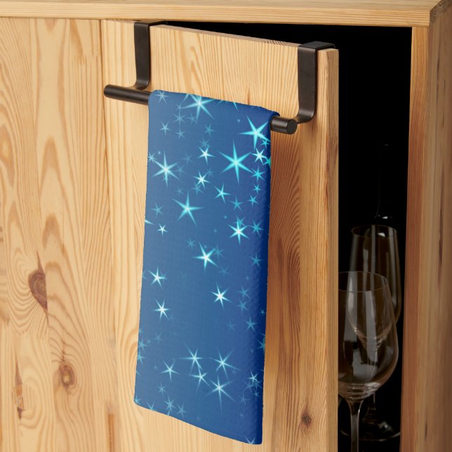 Christmas Sparkles Stars Blue Sky Kitchen Towel (Thirds Fold)